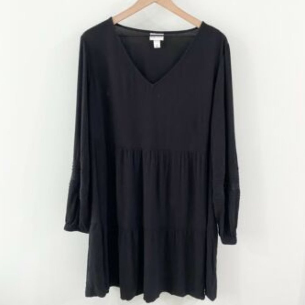 Ava & Viv Black Long Sleeve Tiered Dress - Size 1X/Plus Size